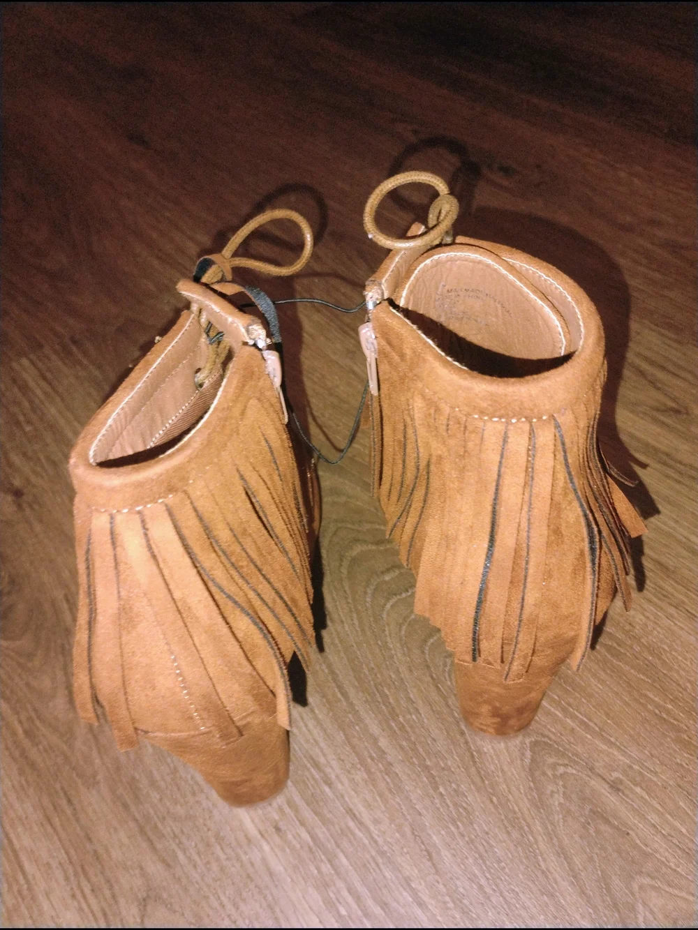 Fringed Suede Wedge Ankle Boots in Tan
